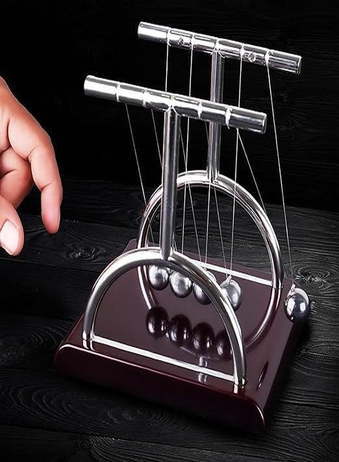 ABSTER Newton Cradle Pendulum - Metal Perpetual Motion Toy & Swing Balance Collision Ball Decoration Figurine with Polished Plastic Base & Nylon Strings for Office Desk (L13.5 x B11 x H13.5 cm) - Image 2